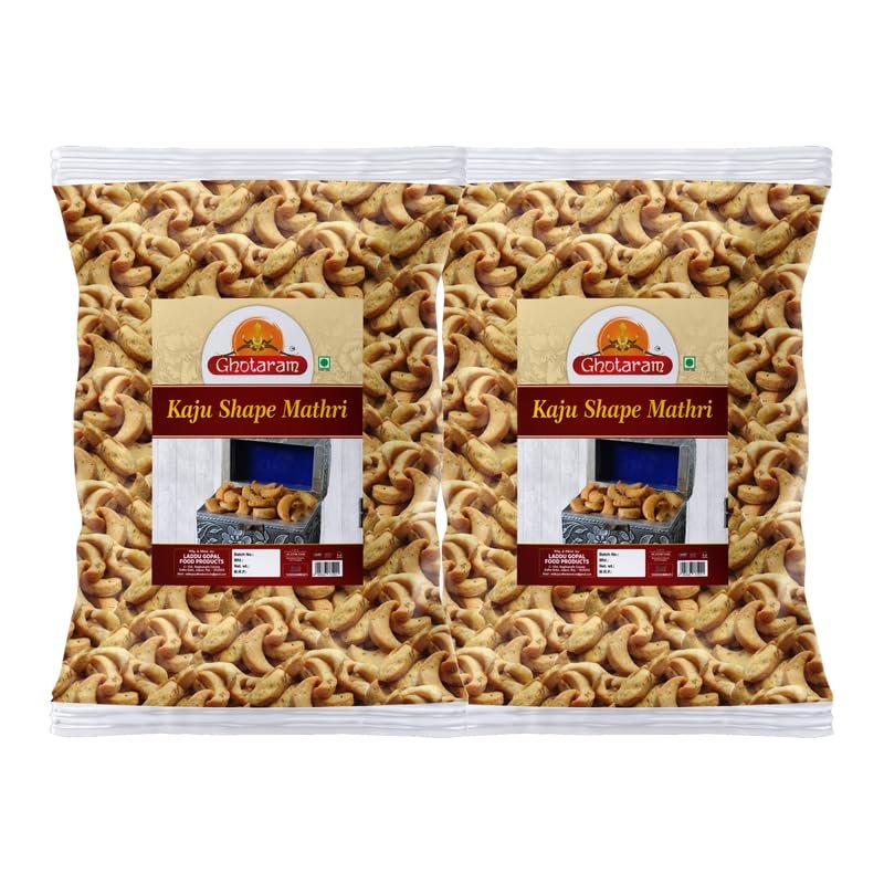 Ghotaram Bhachau Kutch Special Homemade Masala Kaju Mathri Namkeen Snack Crsipy & Crunchy, Refined flour Kaju Puri Mathris Ready to eat Healthy Tea Time Snack, Made In Groundnut oil-150g*2Pack