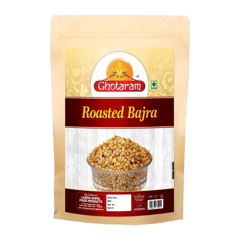 Ghotaram Fresh Roasted Bajra Millet Puffs, Low Calorie, High Fibre, Gluten-Free, Healthy Namkeen Snack, Diabetic Friendly Roasted Bajra Pearls Travel Friendly No Preservatives-300g*1Pack