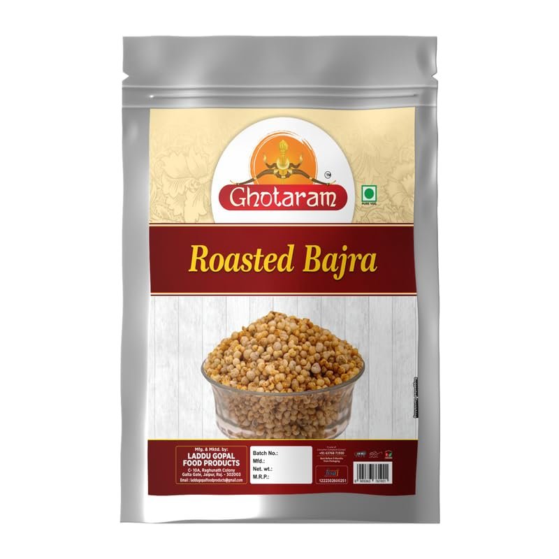 Ghotaram Roasted Bajra Mix Namkeen Snacks for foodie Indians, Roasted Healthy Munchies, Diet Namkeen & Snacks High in Protein Bajra Puff Masala Evening Tea Time Roasted Snack-250 * 1Pack