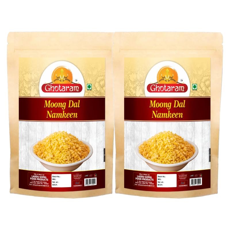 Ghotaram Aslee Marwar Ki Moong Dal Crispy Moong Dal coated with Salt, Not Spiced yet Flavorful, Favorite Teatime Snack of India, Made with Ground Nut Oil Diwali Healthy Namkeen-150g*2Pack