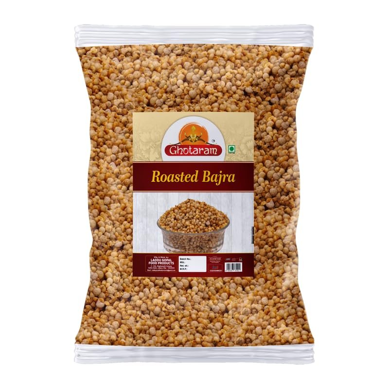 Ghotaram Healthy Snacks, Millets Snacks, Bajra Crunchies, Bhel, Puffs, Natural Millets, Less Cholesterol, High Fibre Tea Time Roasted Spicy Healthy Namkeen Savoury Snacks-300g*1Pack