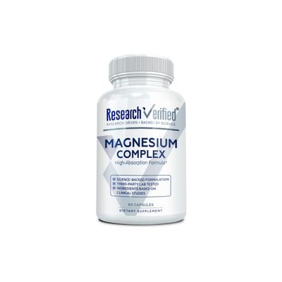 Research Verified Magnesium Complex - Brain, Muscle and Nerve Support - Magnesium Bisglycinate, Malate, Citrate, and Oxide - Bioperine - Vegan - 60 Capsules - Pack of 1