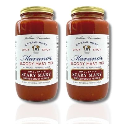 Marano's Small Batch Premium Bloody Mary Mixer, Scary Mary, 32 oz. (Pack of 2) - No Added Sugar, Water, Paste - Gluten Free, Non-GMO, Paleo/Keto Friendly. Made with 100% Italian Tomatoes