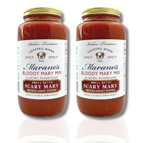 Marano's Small Batch Premium Bloody Mary Mixer, Scary Mary, 32 oz. (Pack of 2) - No Added Sugar, Water, Paste - Gluten Free, Non-GMO, Paleo/Keto Friendly. Made with 100% Italian Tomatoes