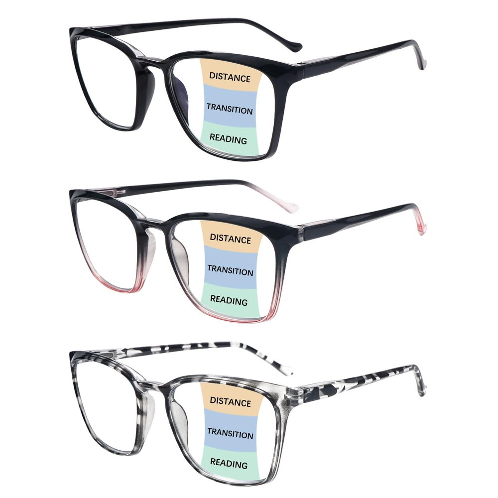 COJWIS 3 packs Progressive Multifocus Reading Glasses for Women Men UV Protection Contains Multifocal Sunglasses with Spring Hinge (3 Mix-1 Color, 2.50, multiplier_x)