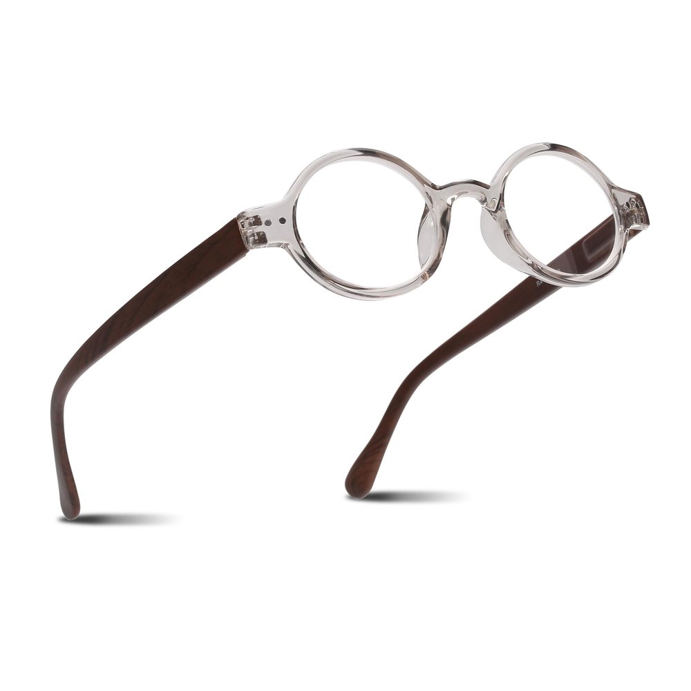 2SeeLife Small Round TR-90 Reading Glasses for Men & Women - Narrow-Medium Fit, Sturdy Frame, Spring Hinges, Retro Readers, Clear, +2.25
