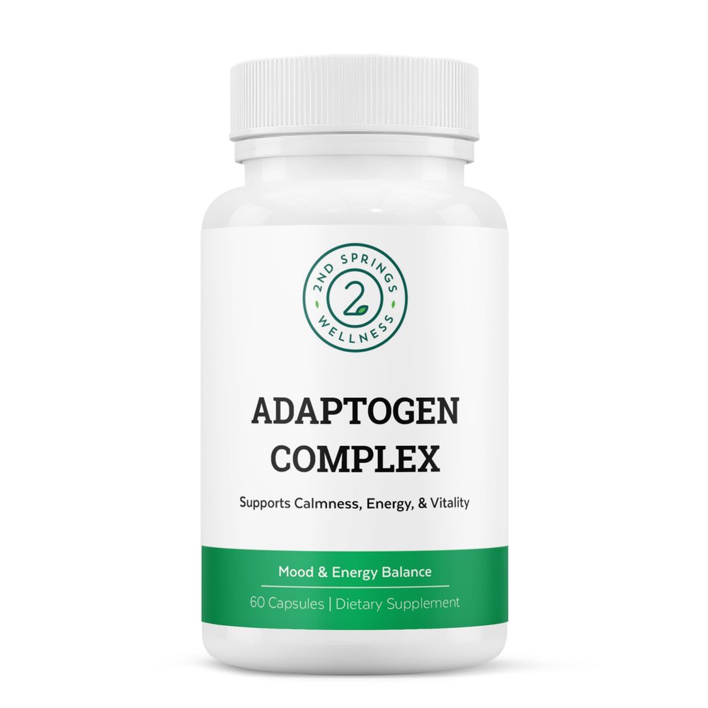 2nd Springs Adaptogen Complex Calmness, Energy and Vitality Booster - Ashwagandha, Schisandra, Astragalus, Ginseng, Rhodiola, and More - Adrenal Support Supplements - 60 Ct