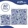 AnyDesign 80 Pack Blue Floral Paper Napkin Disposable Blue and White Flower Luncheon Napkin 6.5 x 6.5 Inch Retro Floral Dessert Dinner Hand Napkin for Birthday Wedding Baby Shower Bridal Shower view 2
