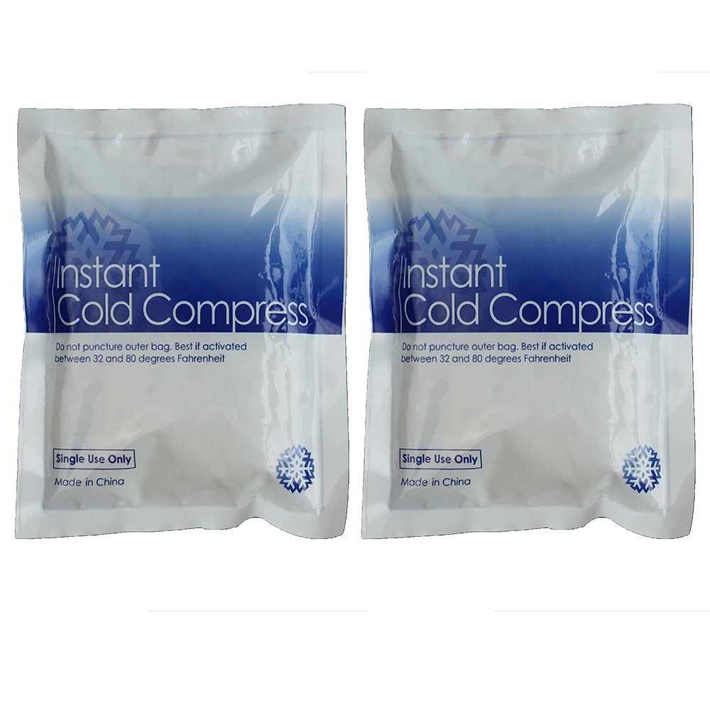 2 Pk Instant Ice Pack Cold Compress Disposable Injuries Sprain Swelling Therapy Large 8.75"L X 5.75"W Ready to Use Arm Knee Ankle Pain Relief Headache Cramps Sports Joint Muscle Strains Gel Bead Wrap