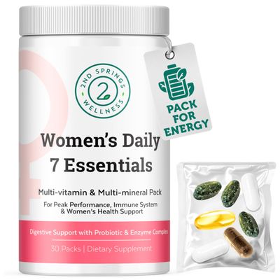 2nd Springs Daily 7 Essentials Women's Vitamin Pack -7 Pack Complete Women's Multivitamin Packet with Energy, Metabolism, Immune System, Female Health Support with Probiotics, More