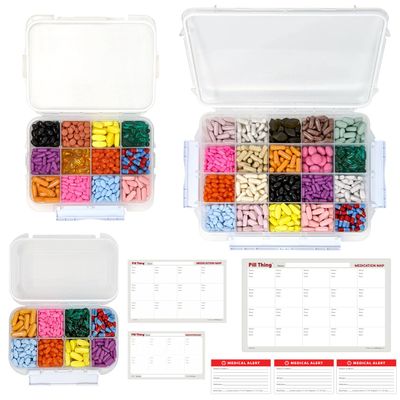 8, 12 & 20 Compartment Large Pill Cases with Airtight Seal - Silicone Gasket Waterproof Med Box with Medication Map (Combo Pack - 20, 12 & 8 Compartment)