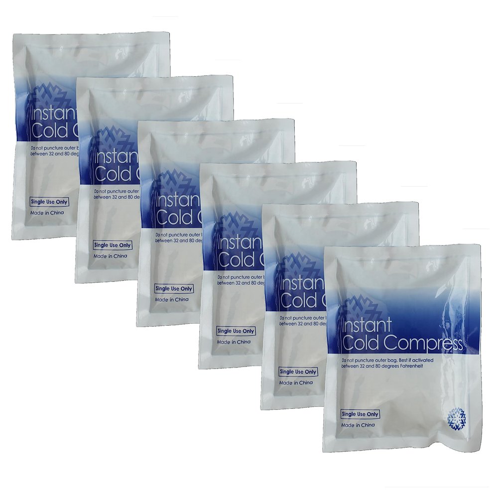 6 Pk Disposable Instant Cold Compress Ice Pack Injury Sprain Cooling First Aid Large 8.75"L X 5.75"W Ready to Use Arm Knee Ankle Pain Relief Headache Cramps Sports Joint Muscle Strains Gel Bead Wrap