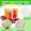 150PCS Disposable Plastic Drinking Straws - Flexible Straws Disposable Long Colorful PP Plastic Striped Assorted Colors for Home Use Milk Juice Drinks view 3