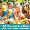 150PCS Disposable Plastic Drinking Straws - Flexible Straws Disposable Long Colorful PP Plastic Striped Assorted Colors for Home Use Milk Juice Drinks view 4