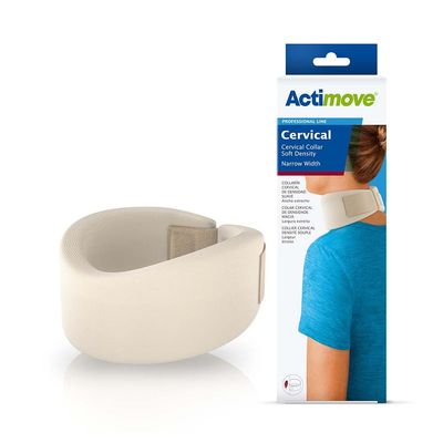 Actimove Professional Cervical Soft Density Neck Brace - Soft Foam Support for Sleeping, Relieves Neck Pain & Spine Pressure, Latex-Free, Unisex, White, Narrow Width Universal