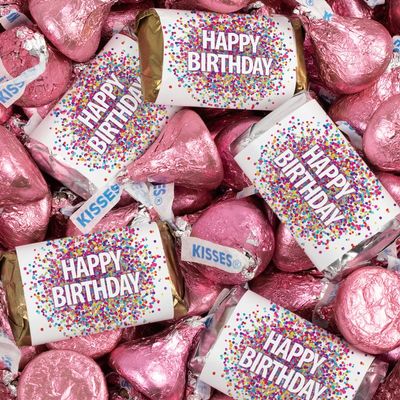 124 Pcs Birthday Candy Party Favors Miniatures Chocolate & Pink Kisses (1.52 lbs, Approx. 124 Pcs)