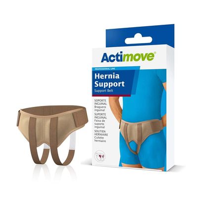 Actimove Professional Hernia Support Belt | Truss for Double Inguinal, With Removable Cushions For Pre or Post-Surgical Scrotal, Femoral, Comfortable Adjustable Waist Strap Hernia | Beige - Choose Your Size