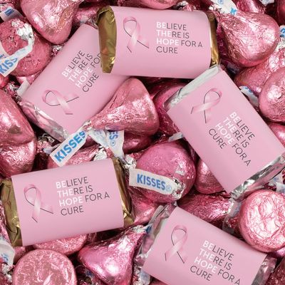 131 Pcs Breast Cancer Awareness Candy Gift Wrapped Miniatures and Pink Kisses (1.65 lbs)