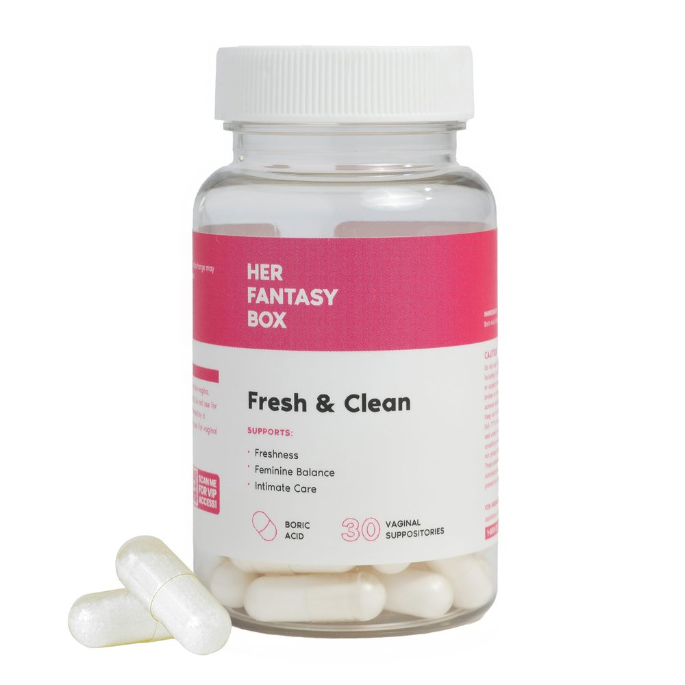 Her Fantasy Box | Fresh & Clean  Boric Acid for pH Balance, Odor Control & Comfort  30 Count