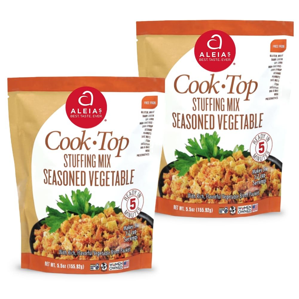 Aleias Gluten Free Cook Top Stuffing Mix  Seasoned Vegetable, 5.5oz (2 Pack)  Ready in 5 Minutes  Flavorful Stuffing for Gluten-Free Recipes