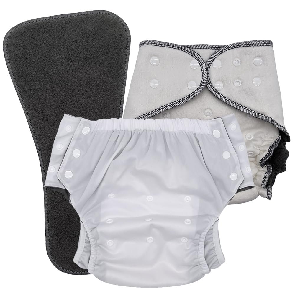 EcoAble Nighttime Cloth Diaper Set for Big Kids, Age 616 | Special Needs Protective Briefs for Incontinence & Bedwetting (Pure White, Junior 2)