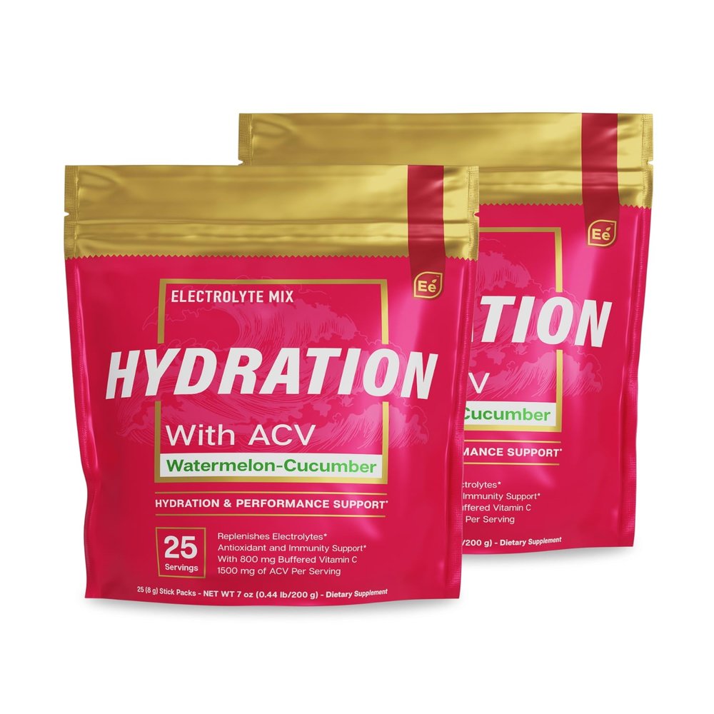 Essential Elements Hydration Packets - Watermelon Cucumber - Electrolytes Powder No Sugar - Electrolyte Drink Mix - Superior Hydration with ACV & Vitamin C - 50 Stick Packs