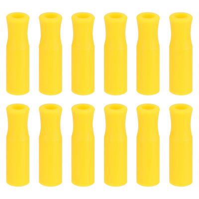 uxcell 12pcs Silicone Straw Tips, Metal Straw Covers, Soft Reusable Straws Tips Fit for 1/4 Inch(6mm) OD Stainless Steel Straws, Yellow