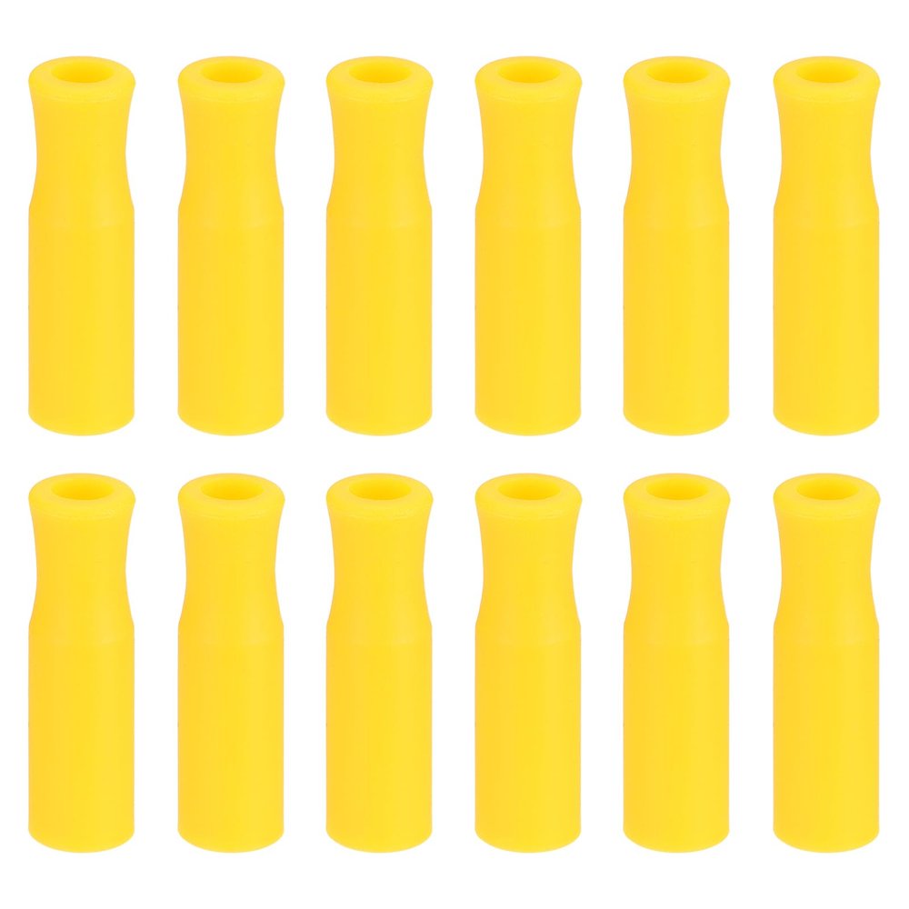 uxcell 12pcs Silicone Straw Tips, Metal Straw Covers, Soft Reusable Straws Tips Fit for 1/4 Inch(6mm) OD Stainless Steel Straws, Yellow
