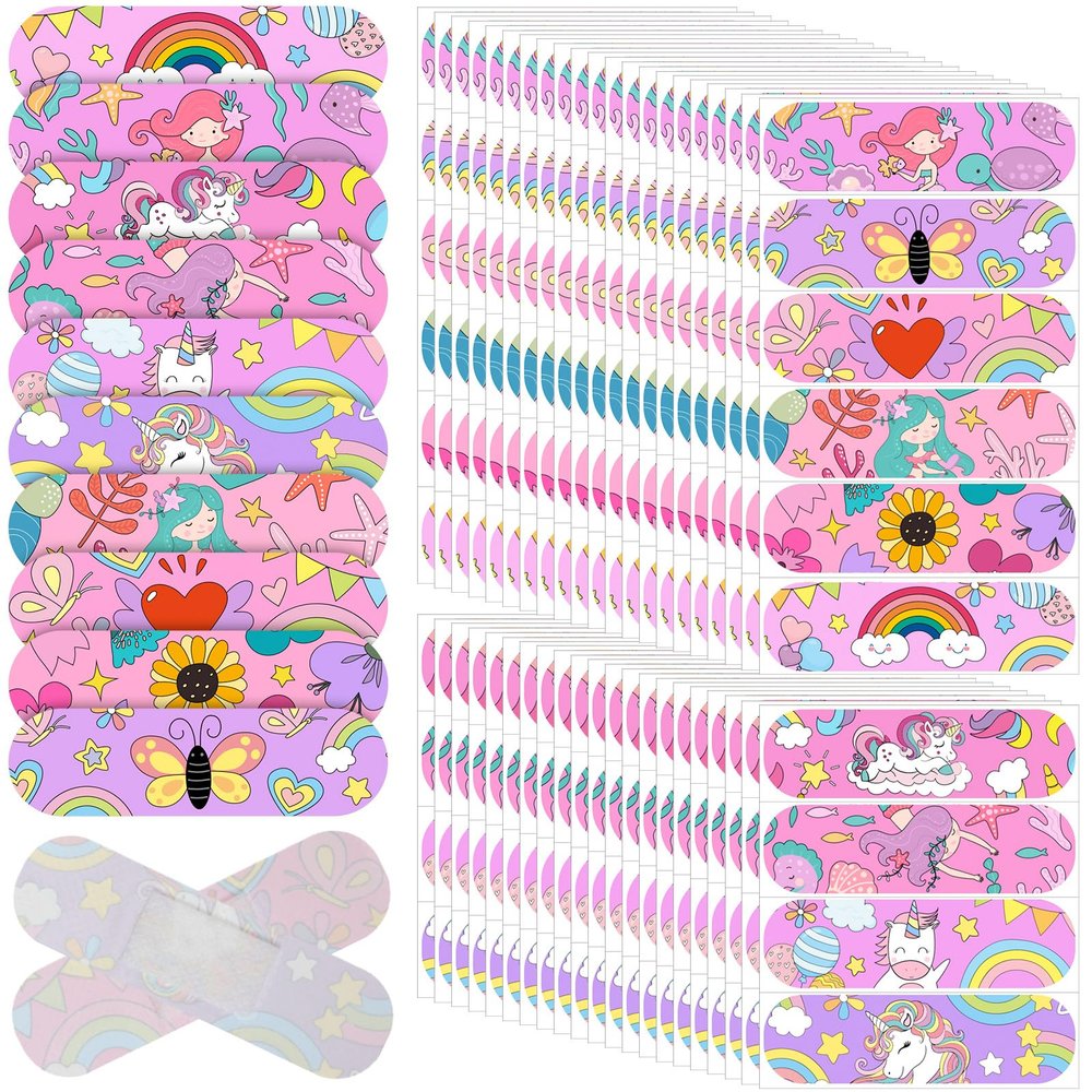 Patelai 300 Pieces Kids Bandages Bulk 10 Styles Children's Adhesive Flexible Colorful Cute Cartoon Bandages Waterproof Breathable Stickers Protection Care Cuts for Girls Boys(Unicorn)
