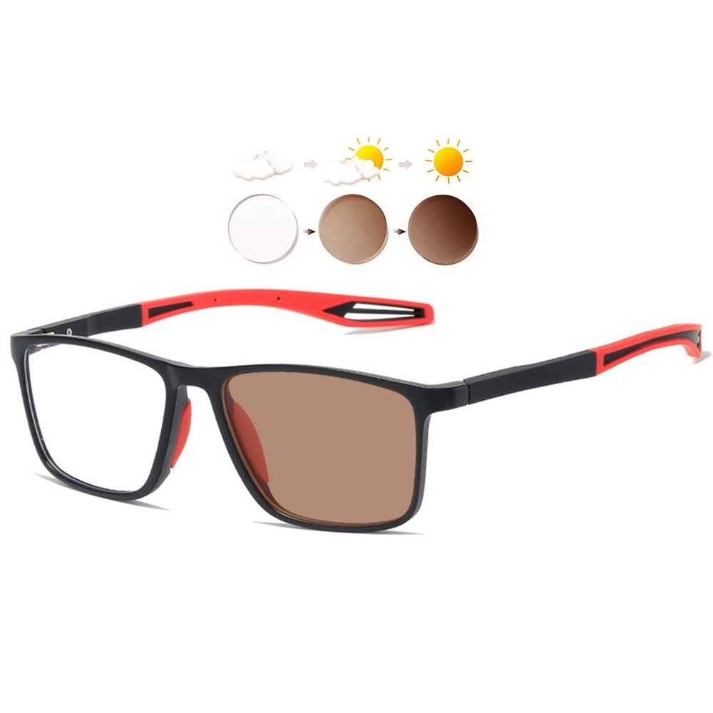KOOSUFA Photochromic Reading Glasses Blue Light Blocking 1.50 Sun Readers Eyeglasses UV Protection TR90 Lightweight Sunglasses Eyewear for Men Women 3 in 1 Lenses, Brown Lens/black red