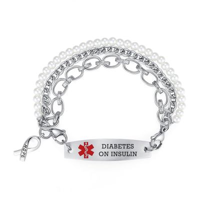 mnmhope 7.5"-9" Adjustable Medical alert bracelets for Women/Men Stainless steel Interchangeable Medical bracelets (with engraved diabetes on insulin-Multi-level)