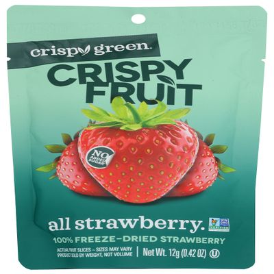 Crispy Green All Strawberry 100% Freeze-Dried Strawberry, No Added Sugar, Vegan Friendly, Kosher, Gluten Free & Non-GMO, Single-Serve Pack, 0.42 Ounce (Pack of 12)