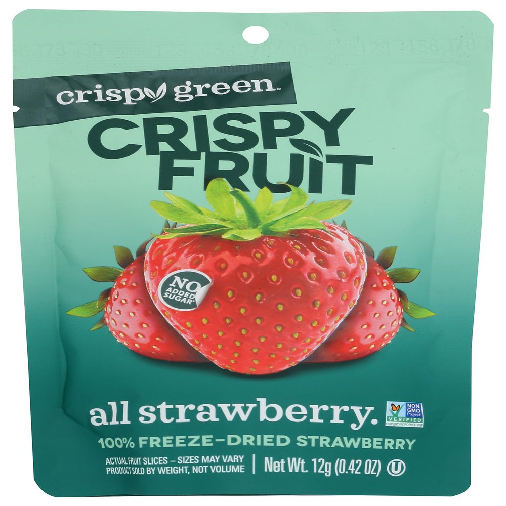 Crispy Green All Strawberry 100% Freeze-Dried Strawberry, No Added Sugar, Vegan Friendly, Kosher, Gluten Free & Non-GMO, Single-Serve Pack, 0.42 Ounce (Pack of 12)