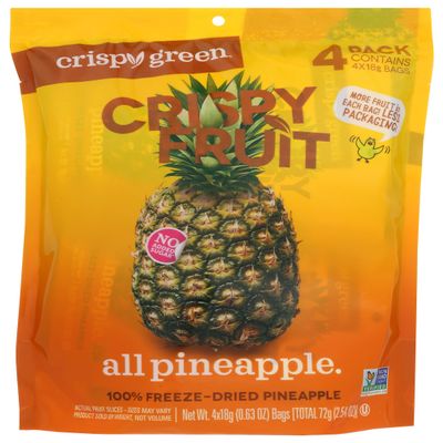 Crispy Green All Pineapple 100% Freeze-Dried Pineapple, No Added Sugar, Vegan Friendly, Kosher, Gluten Free & Non-GMO, 2.54 Ounce (Pack of 8)
