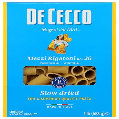 De Cecco Mezzi Rigatoni Pasta, 16 Ounces (Pack Of 12)