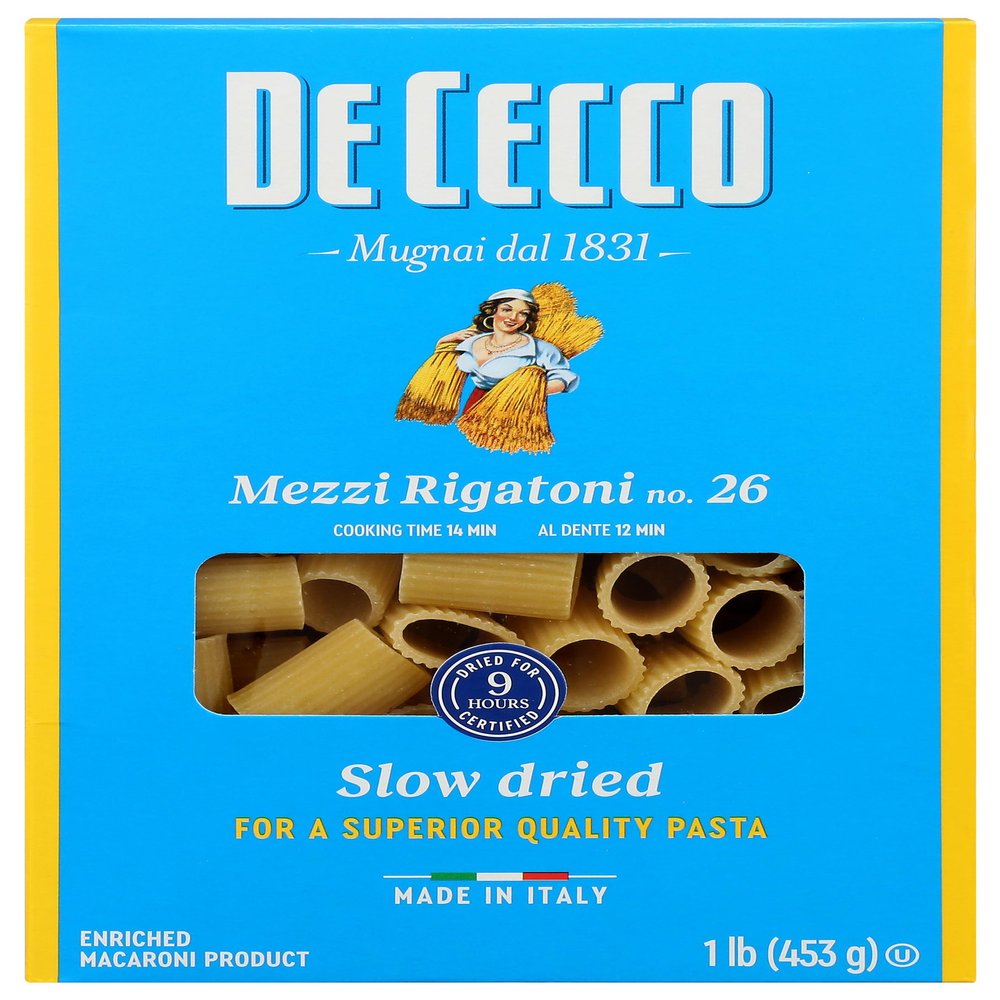 De Cecco Mezzi Rigatoni Pasta, 16 Ounces (Pack Of 12)
