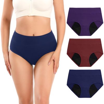 Molasus Incontinence Underwear for Women High Absorbency Period Leakproof Cotton Underwear Heavy Flow Menstrual Protective Plus Size Panties Bladder Control Briefs 3 Pack,Multicolor,3X-Large