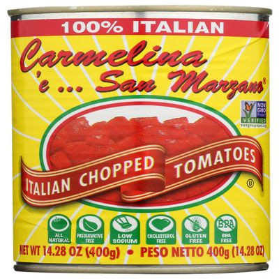 Carmelina E San Marzano Italian Chopped Tomatoes in Puree, All Natural, Low Sodium, No Preservatives, Kosher, Gluten Free & Non-GMO, 14.28 Ounce (Pack of 12)