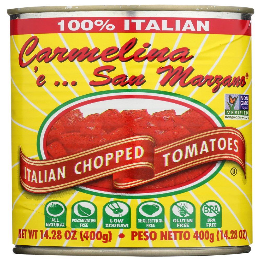 Carmelina E San Marzano Italian Chopped Tomatoes in Puree, All Natural, Low Sodium, No Preservatives, Kosher, Gluten Free & Non-GMO, 14.28 Ounce (Pack of 12)