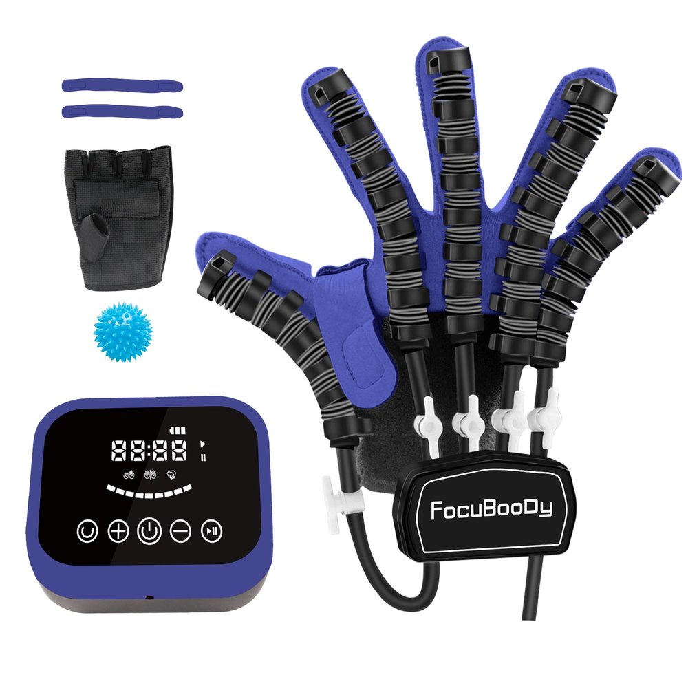FocuBoody Hand Rehabilitation Robot Gloves Mobility Finger Training Equipment for Hemiplegia Stroke Cerebral Palsy Patient with USB Chargeable Right Hand (Blue Size M)