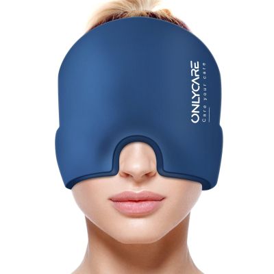 ONLYCARE Migraine Relief Cap, Soothing Migraine Mask, Upgraded Odorless Gel Ice Head Wrap, Hot and Cold Therapy, Headache Ice Pack for Tension, Stress, Hangover (Blue)