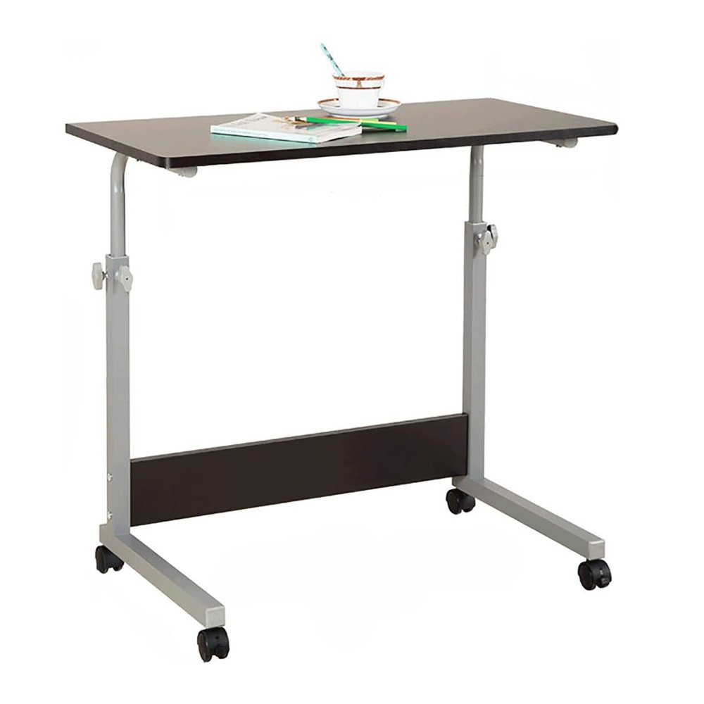 POCHY Overbed Table Height Adjustable Mobile Standing Desk Carbon Steel Bracket Laptop Desk with Wheels Rolling Overbed Bedside
