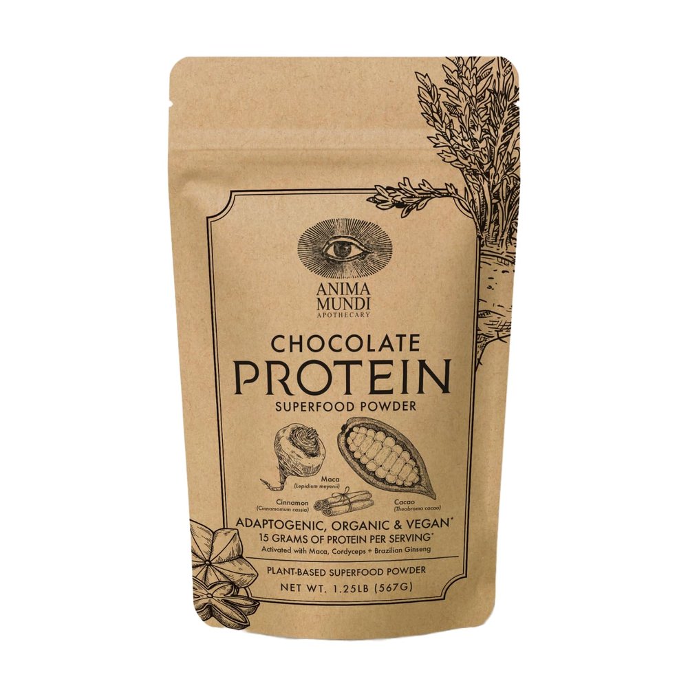 Anima Mundi Apothecary Chocolate Protein Superfood Powder - Organic Vegan Protein Powder - Nutrient-Dense Chocolate Plant Based Protein Blend with Adaptogens for Energy & Strength (567g)