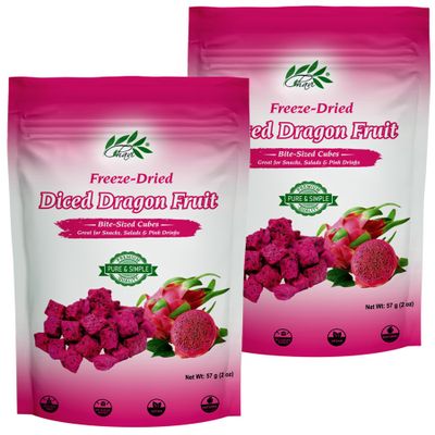 CHAVI Freeze-Dried Diced Dragon Fruit Snack - Pack of 2 x 2 oz - Healthy 1 Ingredient Superfood - No Added Sugars or Preservatives - Non-GMO, Vegan, Gluten-Free (Pack of 2)