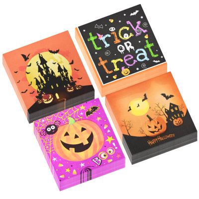 80 Count Halloween Paper Napkins - 4 Pattern 12 x 12 Inches Disposable Beverage Cocktail Napkins Happy Halloween Trick or Treat Boo Pumpkin Bats Serviettes Tableware Luncheon Napkin Party Decorations