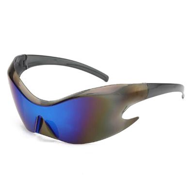 FUB Avant Garde Retro Heteromorphism One-piece Sunglasses Futuristic Sunglasses Outdoor Sports Running Riding Sunglasses (Blue Mercury)