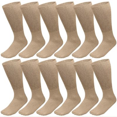 Falari 12-Pack Crew Length Diabetic and Circulatory Non Binding Physicians Approved Socks (9-11, Khaki)