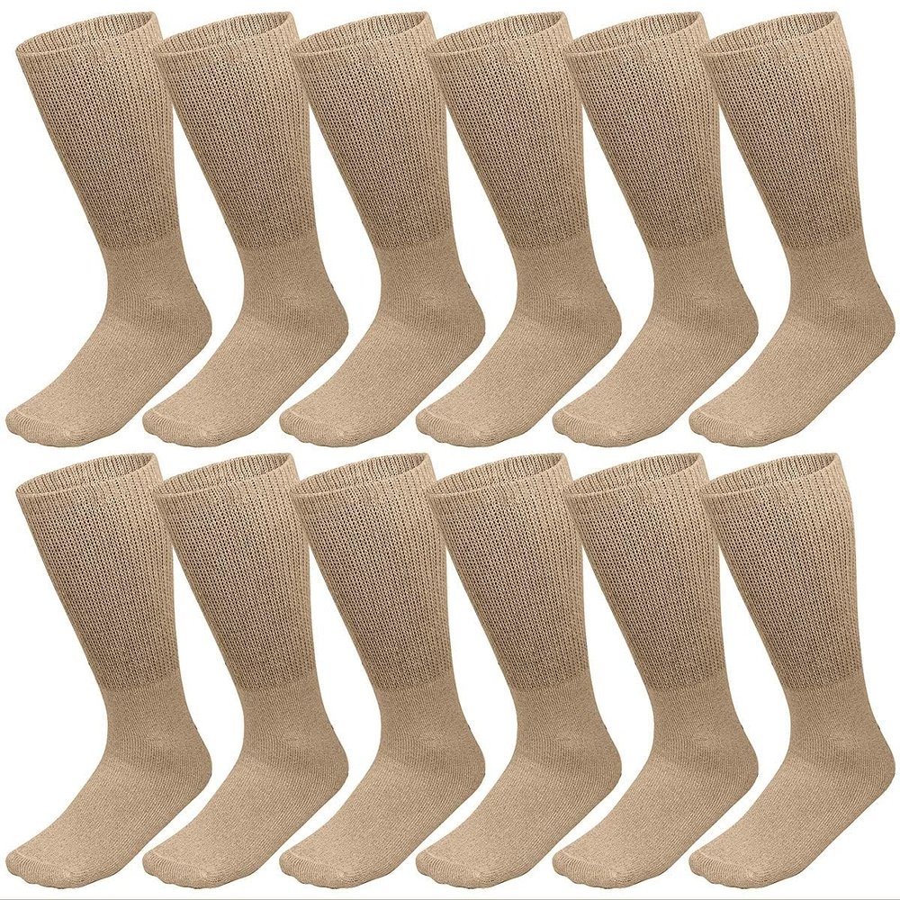 Falari 12-Pack Crew Length Diabetic and Circulatory Non Binding Physicians Approved Socks (9-11, Khaki)