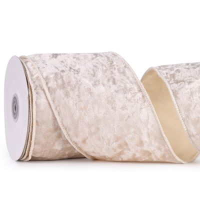MAYREEL 4 Inch Ivory Crushed Velvet Ribbon Wired Extra Wide for Christmas Decorations Gift Wrapping Wreaths Tree Toppers 10 Yards