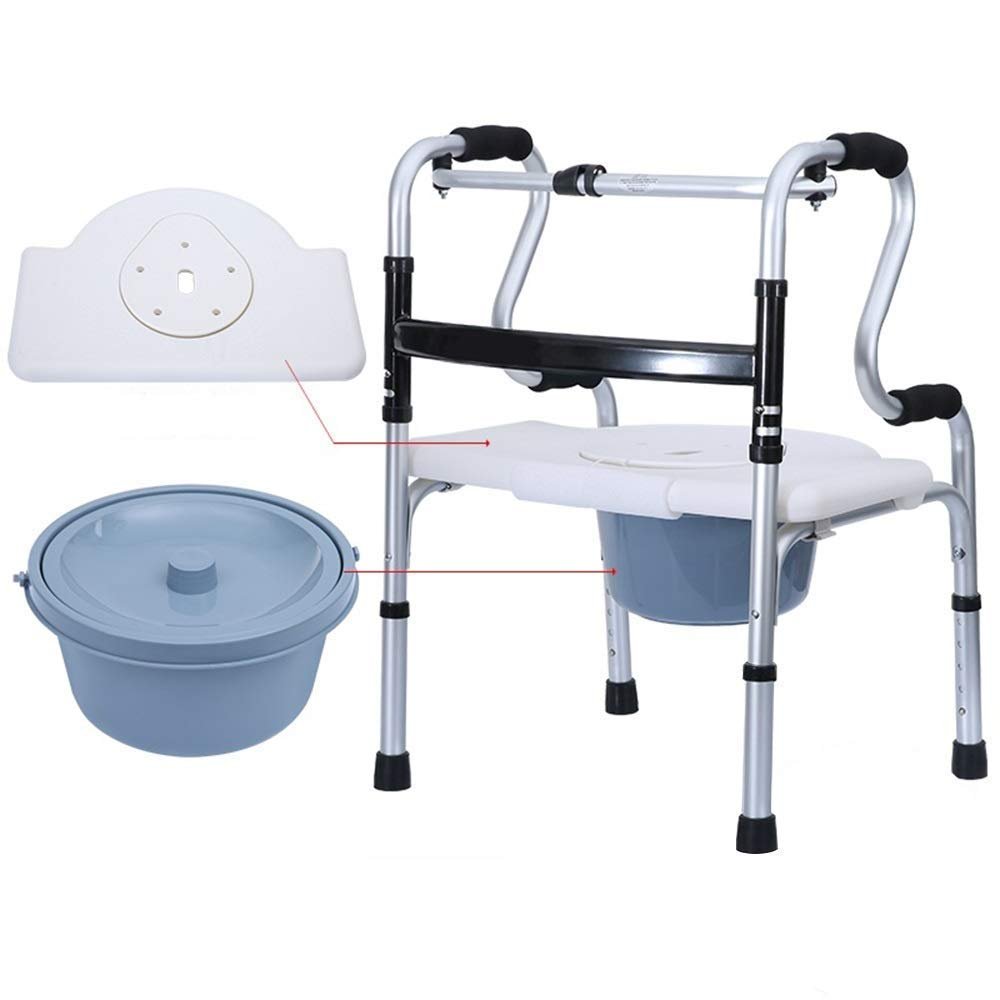 Folding Rollator Rollator Walker Lightweight Folding Walker with Potty and Bath Board Aluminium Walking Frame for Seniors Height Adjustable Standard Walkers for Travel Rehabilitation